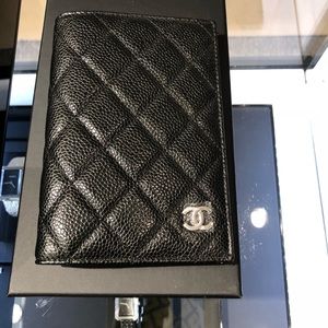 Chanel cavier with silver mental passport holder